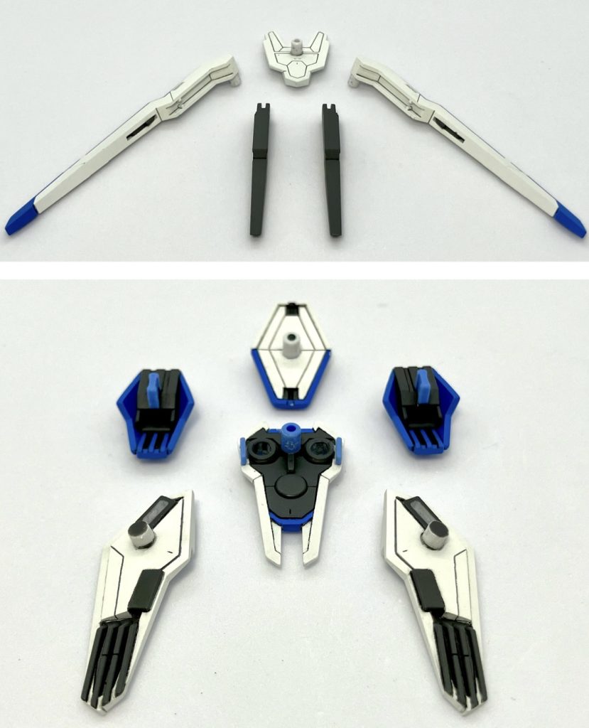 ビットステイブの裏側。一部のビットは、肉抜き穴を埋めた後にオリジナルでそれっぽいディテールを入れています。パーツを付けたり外したり動かしたりする接続軸や受け穴は、マスキングしてなるべく塗料がかからないようにしました。