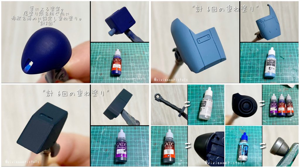 カラーリングは、グフ・ヴィジャンタを参考にサフとトップコート以外筆で塗装をしています。