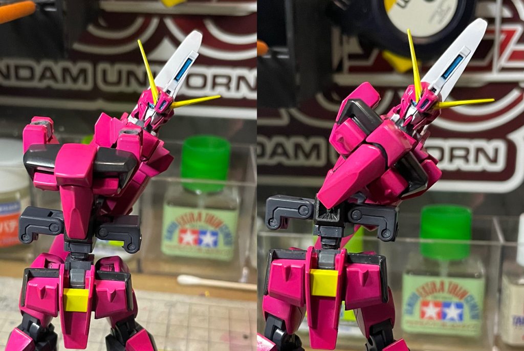 胴体を横に倒してバックパックを胴体に合わせれば上半身を横倒しする事も出来ます☺️