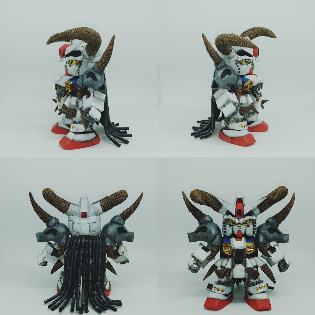 4面図基本参考にしたのはネット小説「SDガンダム ラストワールド」のガンドランダー絵で、2016年と2018年のGBWCHKでガンドランダーオリジナルキャラを作った経験もございます。