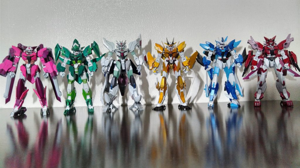 ギア装着状態で比較。色とりどりで見栄えがいい!派手目なシンフォギアXVカラーにしてよかった!