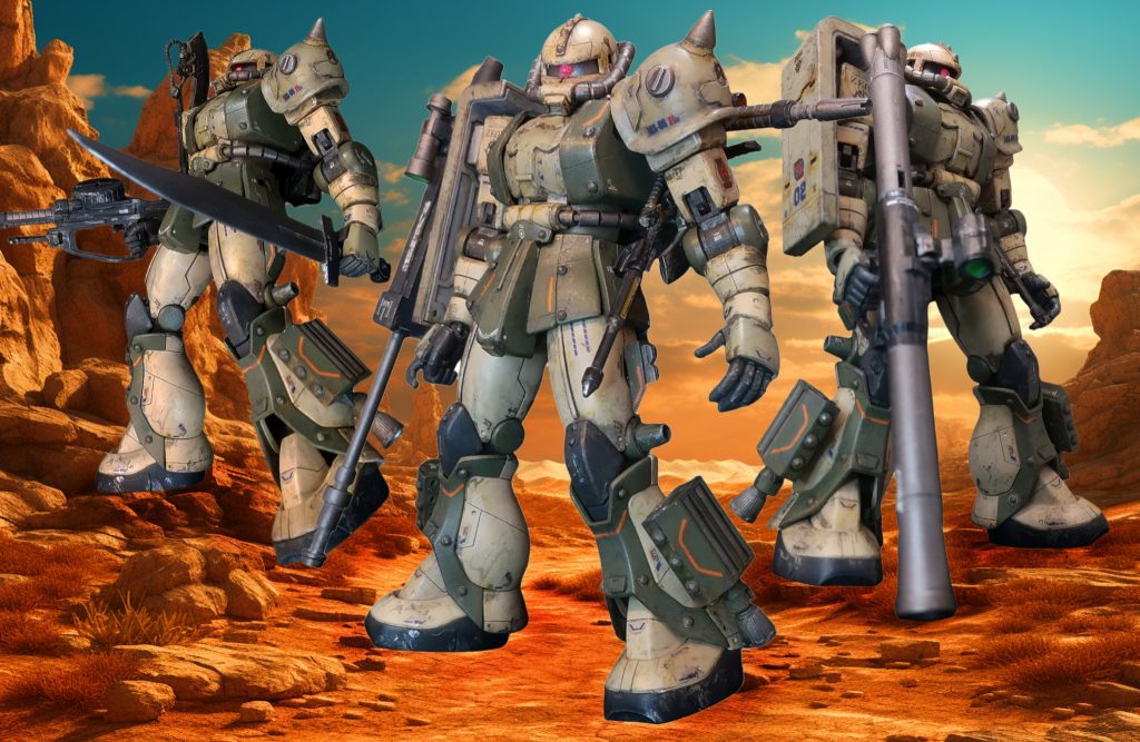 ”潜伏ジオン兵狩り部隊”に対抗するため、ジオン残党は、DSO BLKプロジェクトにて強化したMS小隊を開発(カーキ色つながりで、みずかさんの妄想に乗っかっちゃいました🙏🙇♀)。公認を得れたのでリンクをhttps://gumpla.jp/mg/1693210