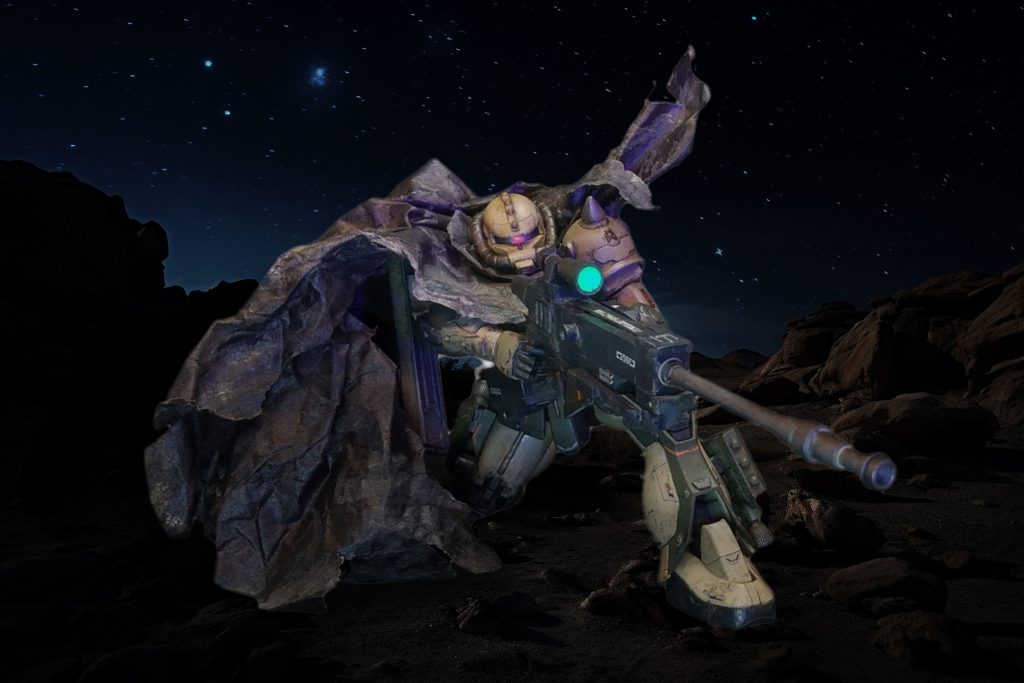 膝立ちのナイトショット。ビコーンしてます。