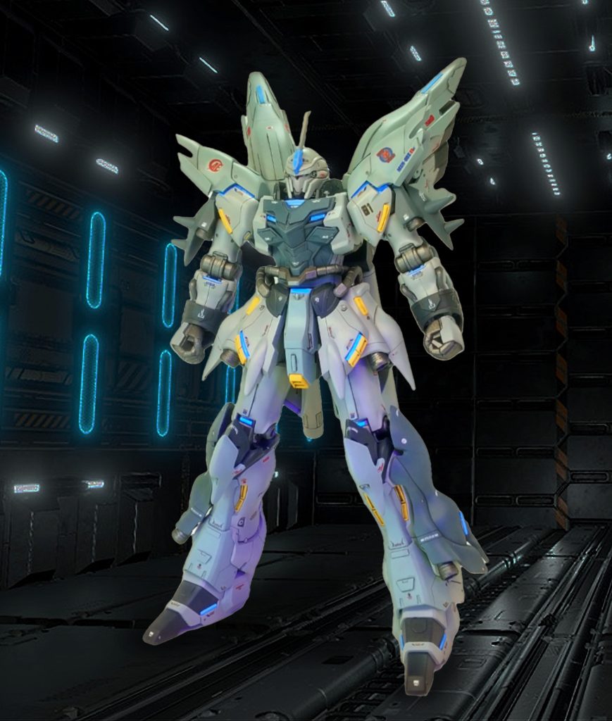 バナージとの戦いで崩壊したシナンジュですが、アナハイムは残骸を回収していました。戦闘中の通信傍受とコックピットから抜き取ったログから、サイコフィード同士の干渉で時を超える可能性を認知したアナハイムは、秘密裡にシナンジュを再生