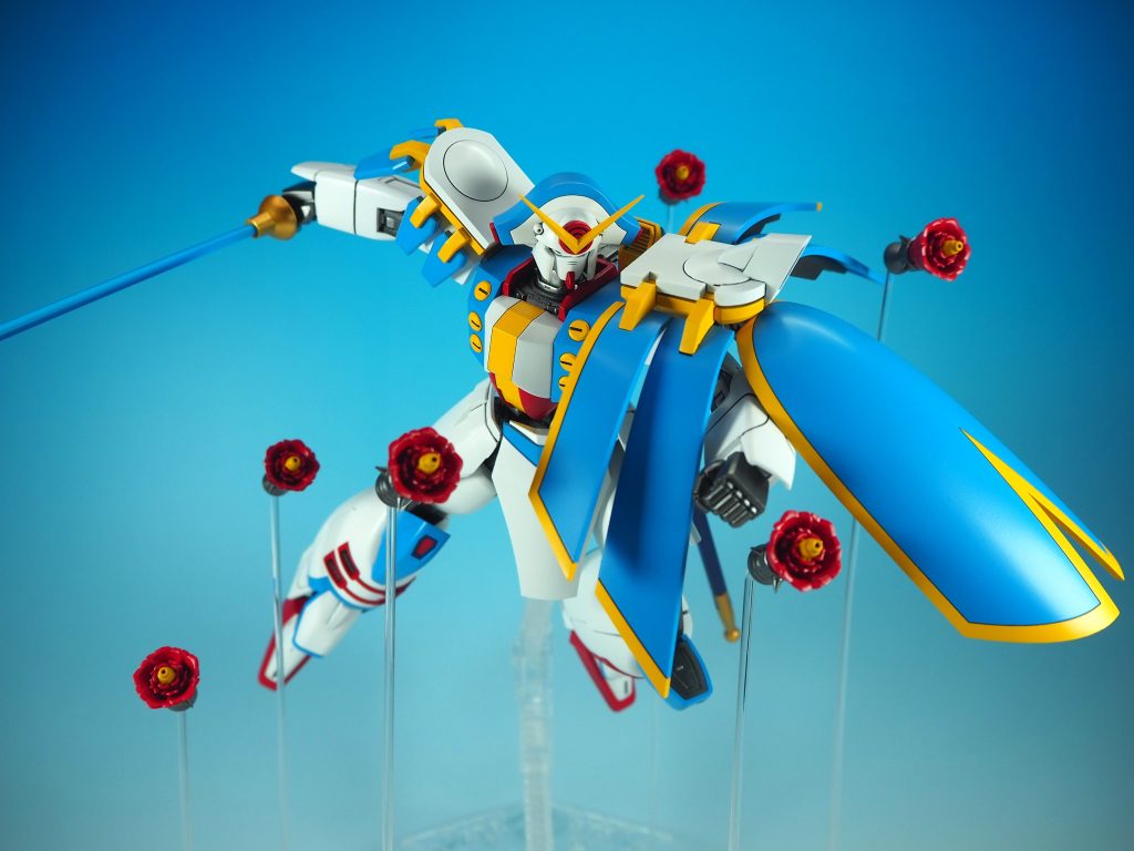 フライングベースへの接続は3ミリ径で自由に差し替え可能なので、本体のアクションポーズに合わせた配置が可能