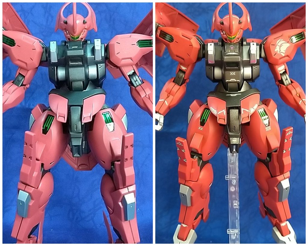 左:塗装・スミ入れ後、右:デカール貼付・トップコート後