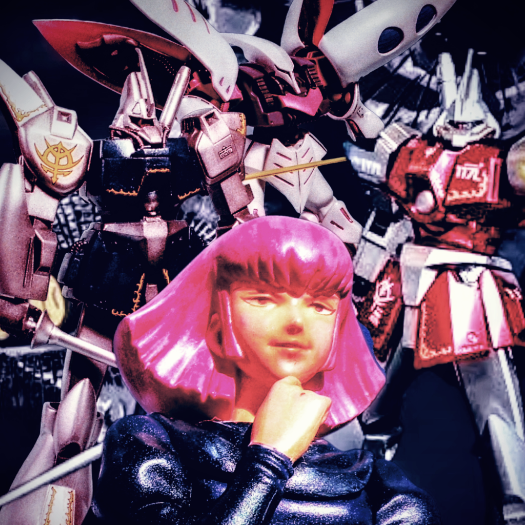 HG ハマーン専用キュベレイ、旧キットのガズR、プレバン ガズLとの配置となります😁 ちなみに~っ キュベレイMK−2は「制作途中」でお披露目していますのでよろしくお願いします😅