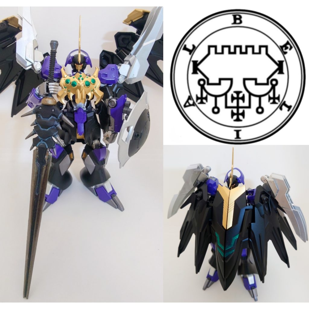 悪魔ベリアルをイメージしたときに「悪のカリスマ」というイメージが浮かんだので、シンプルに黒色を基準に金や紫を差し色にして仕上げてみました。