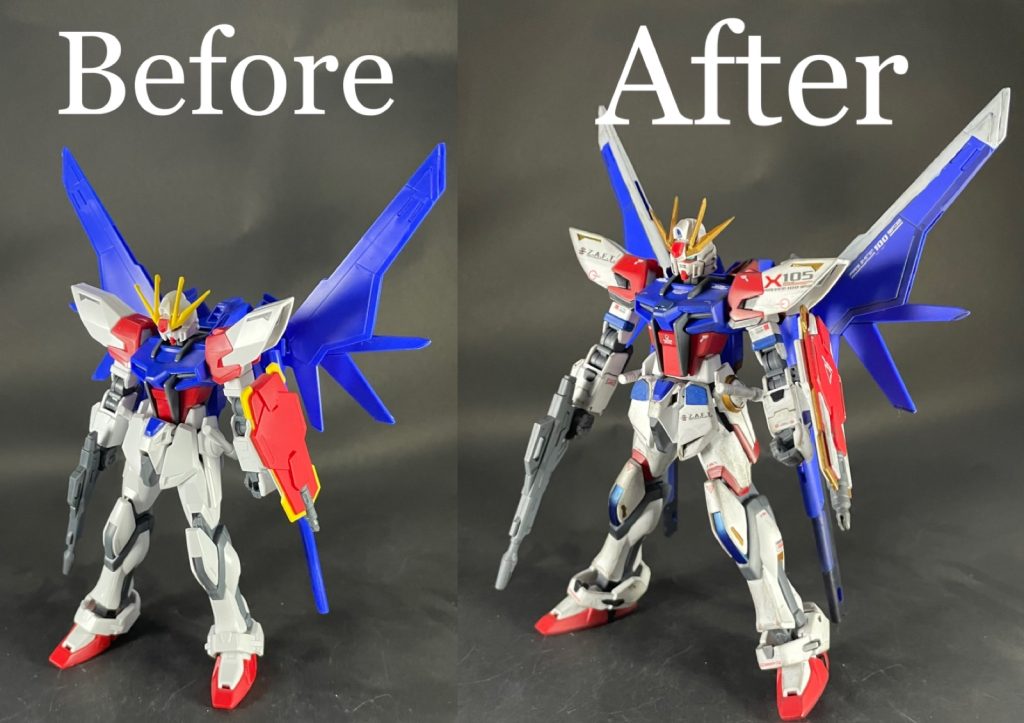 素組みとのビフォーアフター！塗り分けたことで、引き締まった感じになったかなと思います😊