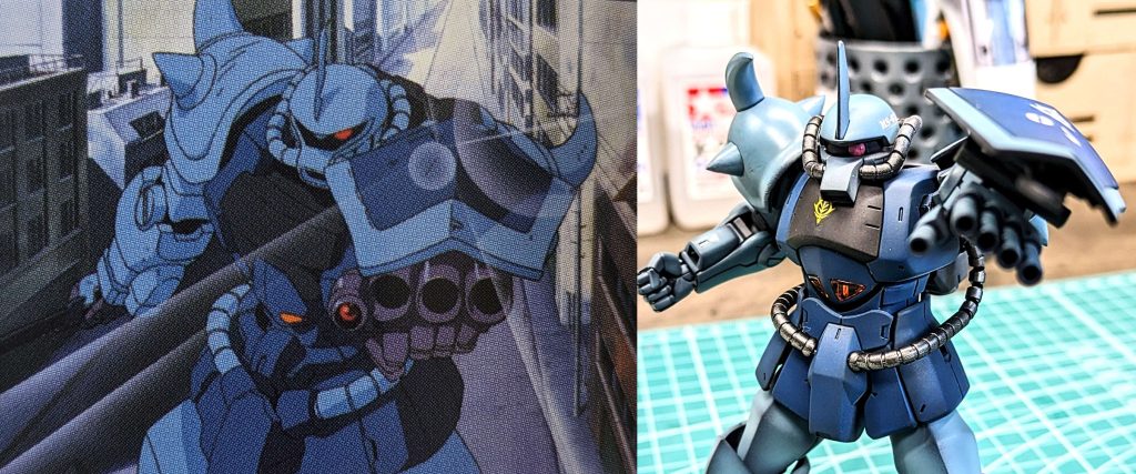 ポージングのときになぜかグフには、このポーズの印象があったなぁと思っていたんですが、グフカスのポーズまんまでした笑