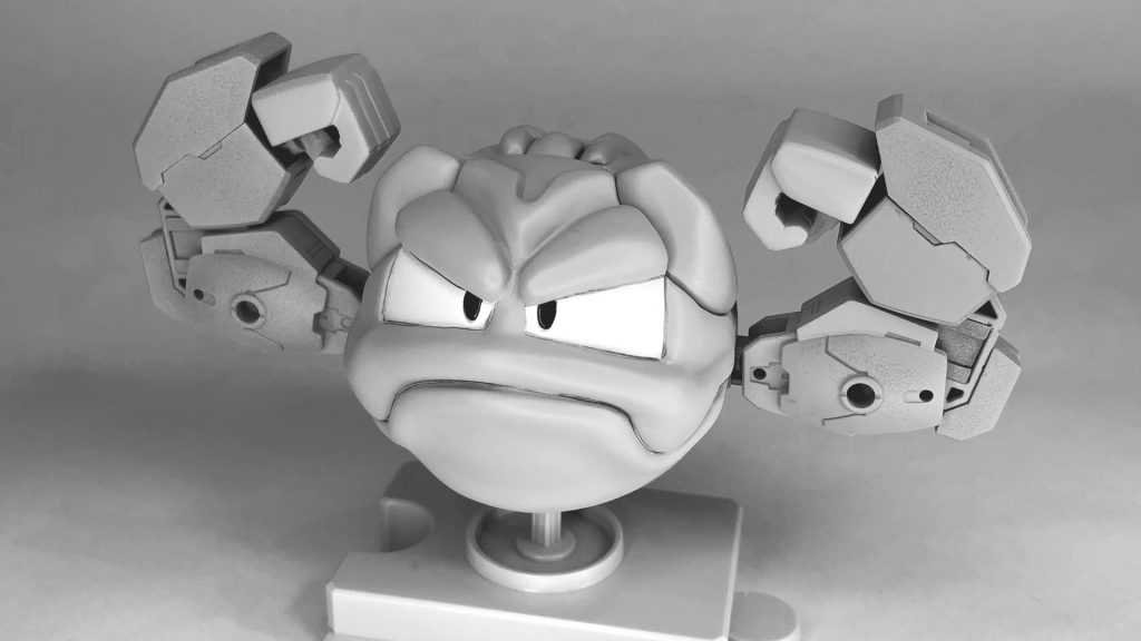 正面ハロプラを核にパテで顔の凹凸を付け表現。腕は30mm ヴォルパノヴァの足を使用普通に腕を使うより太い腕となり、バランスちょうど良くなったかと