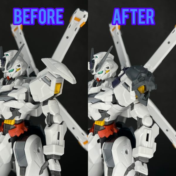 This is my take on converting the Gundam Calibarn to the Universal Century. I used parts from the Crossbone Gundam to modify the look of similar aircraft from that series. Major modifications:I reshaped the V-Fin to match the narrow shape of the Crossbone GundamI added the skull and crossbones to the headReplaced bit weapons with chain-guided INCOMs that are shaped like skullsExtended torso with 3mm plastic Modified weapon to have javelin end similar to the Crossbone Gundam X2My next step is to paint the aircraft. I am thinking of using a gray and blue color scheme similar to the Zeta Plus C1. （3枚目）