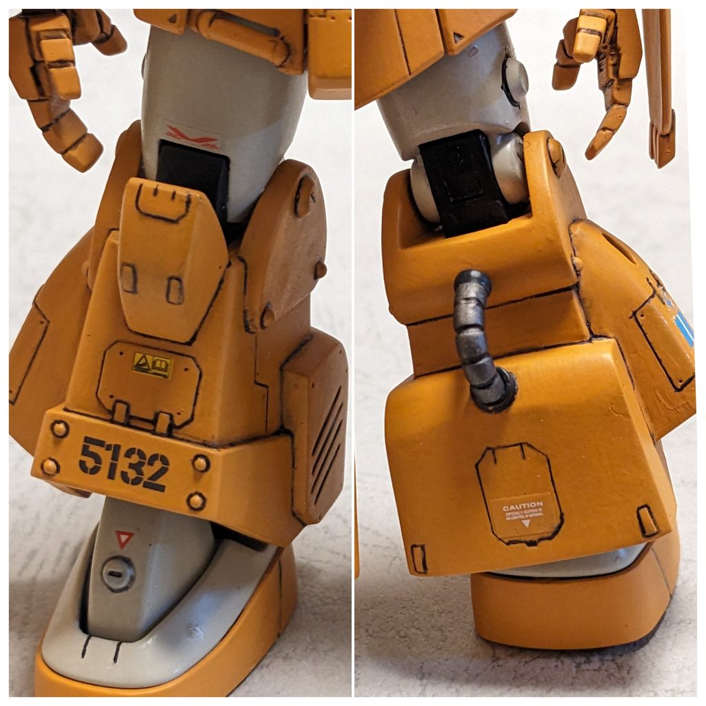 脚部アップ。プラ板の箱組みで作ったのですが、前が狭い台形なので、後ろの方はちと幅広なのが反省点です。また、内側のスリットは近くで見ると揃って無いのがバレるのでこれくらいの画像がちょうどよいかなと思います。