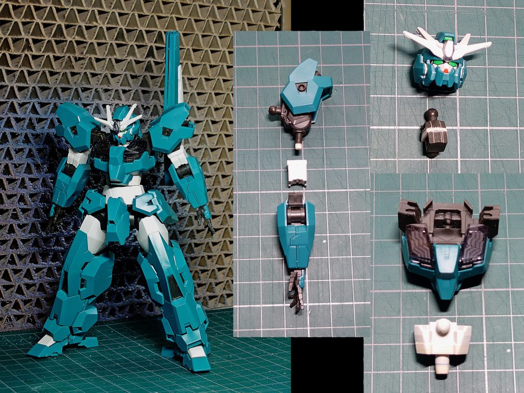 首は真ん中で切断して1mm延長。腹部も3mm延長して接続軸も伸ばして補強のため軸内とフンドシ側にネオジム磁石を埋め込みました。上腕は肩との接続側を2mm延長して接続軸を補強しました。