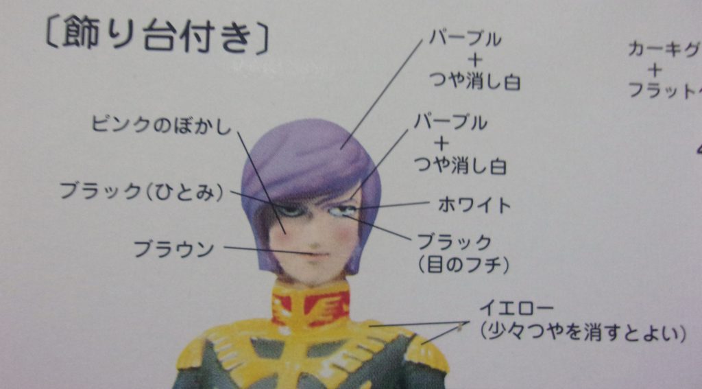 まぁ、塗装見本はこんな感じなんですけど…。なんでガルマの頬をピンクに塗ってんだか😅