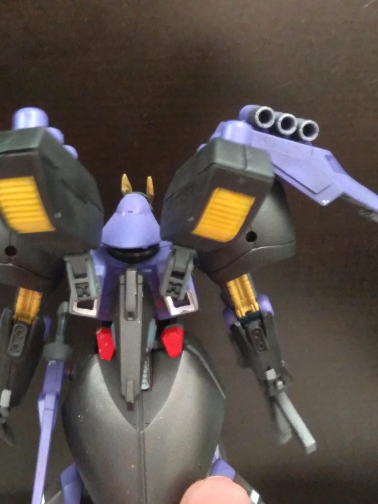 The sazabi funnel racks are installed on powered arms joints plugged into a 3mm hole I drilled. The added funnels give it a newtype-use mobile suit type of feel