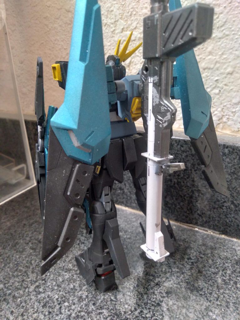 From behind. I used a modified hgce freedom backpack along with some 30mm connectors to attach the binders. 3mm hole was drilled to mount the bazooka