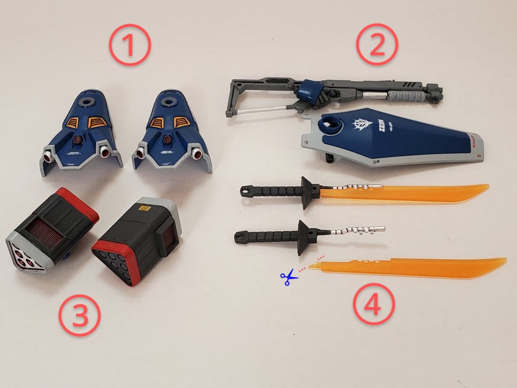 今回のお気持ち改修ポイント~🤩①外付けレッグアーマーの中央にある小さなバーニア口にコトブキヤさんの丸バーニアを付けてディテール🆙②武装強化案として違和感なさそうなショットガンと右手首をケンプファーから❕シールドを未組み立てのグフから頂戴しました🙇シールド🛡️上部分を少しカットして同じではない感を出しています😊💦③脚部に接続するミサイルポッドは完全にカラーリング変更❕面の三本ライン?を削りウェーブさんのパーツで排気ダクトを増設しました👍④私のイフリート改のヒートサーベルのイメージはランバ・ラルのグフのヒートサーベルのようにビーム刃が形成されるタイプです😊🎶このキット、ビーム刃パーツを柄の部分に挟んで固定されてしまう代物❗そこで画像にもあるようにサーベルクリアパーツの接続部分をカットして✂️脱着式にしてます😌✨