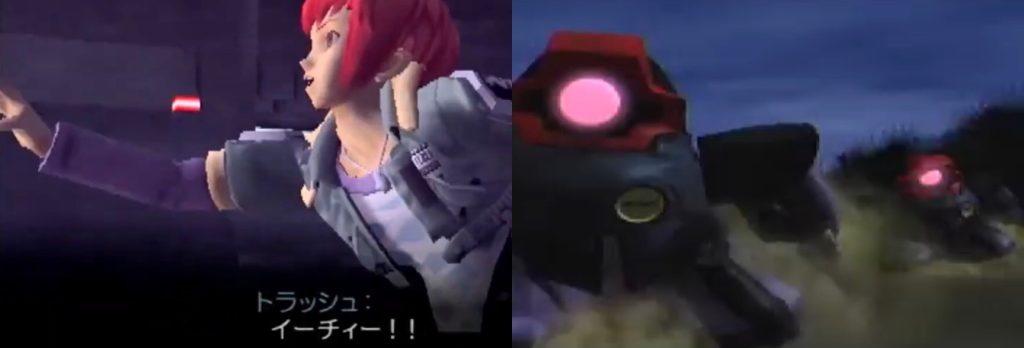 少しして地下シェルターの入り口前に到着した一同。フリッツが扉を開け、急いで子供達を中に入れる。トラッシュは次にイーチィを入れようとした時、彼女の背後から銃を構える謎の兵士の姿が見えた。 「イィィィィチィィィ!!」 トラッシュが慌てて庇ったおかげで彼女は助かる。トレミーとラピスの2人はその兵士に目掛けて銃を乱射。兵士は物陰に隠れてしまい、銃弾を回避。 その隙にトラッシュ達も扉の中へ。鍵は厳重にロックされ、その場にいた兵士と合流する残りの兵士達もどうすることできずにいたーーー 「ーーー久しぶりね、3人共?」「あぁ…と言いたいが、一体何があったんだ?」 トレミーにそう聞くフリッツ。トラッシュも同じ質問をする。というより、トラッシュは一つあることに気がついていた。兵士達の狙いが何なのかを……。 「トレミー、君が敵って言ってたヤツらの狙いだけど……」「トラッシュはもう気がついたみたいだね?そうだよ、連中の狙いはイーチィだよ」 トラッシュ達は子供達の相手をしているイーチィを見る。イーチィは怖くて泣いている子供達を抱いたりして落ち着かせていた。彼女はトラッシュ達の会話を聞いていないらしく、そのまま一同の会話は進む。 「トレミー、あの敵はネオザースの生き残りか?」「ヤツらは『ザース狩り』の一味よ」「『ザース狩り』?」 トレミーとラピスはトラッシュとフリッツにだけ説明する。『ザース狩り』とは、その名の通りザースの名前を持つ人間を迫害し、殺すという大破壊以降から存在している組織…というより、宗教を母体としたような団体。その団体はしばらくの間姿を消していたのだが、最近になって本格的に動いたとのこと。ネオザースやタッカーの戦いの裏で彼らは準備していたようだ。そんな団体がなぜトラッシュ達の孤児院を?特に、なぜイーチィの命を? その時、その場が大きく揺れた。おそらく、孤児院が再びMSに攻撃されているのだろう。 「クソッ!せっかく立て直したのに!!」「フリッツ……」 やっとの思いで戦いが終わり、平和を取り戻した。それなのに、また戦いが起きてしまった。このままだと、このシェルターもいつまで保つか…。 「あーもう!こんなことならMSに乗ってトラッシュ達を助けに来れば良かったわよ」「お姉ちゃん、それじゃあ私達が孤児院を壊してたかもしれないわよ」 トレミーとラピスもこのピンチを打開する方法が見つからない事態。そんな中、辺りを見渡すトラッシュ。ある決意をした彼はあるモノが隠されている扉を見る。