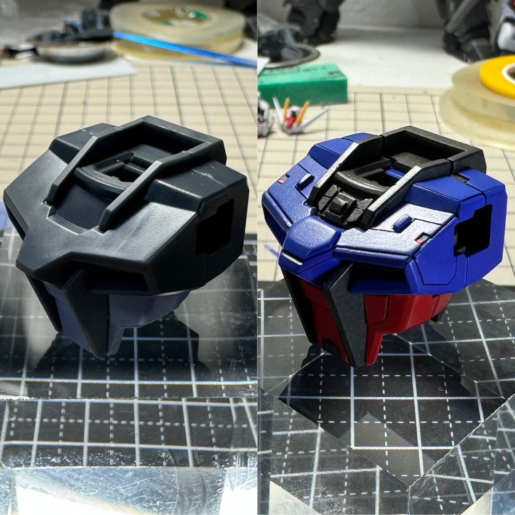 トップコート前の胴体とキットそのままの比較。胴体のスジボリや段落ちが、今回一番気合を入れたかもしれません。