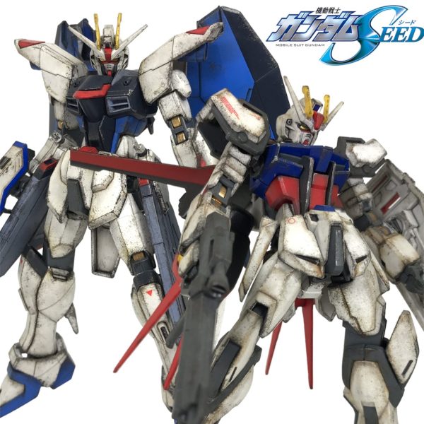HG エールストライクガンダム & フリーダムガンダム 無塗装 お手軽ウェザリング 成型色仕上げ