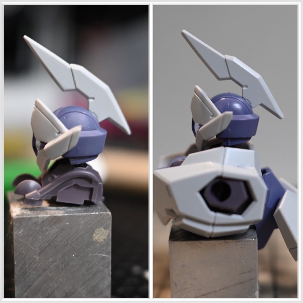 ■頭部形状変更耳(?)の部分がアニメと違う気がしたので、瞬間パテを盛り付けて形状変更しています。