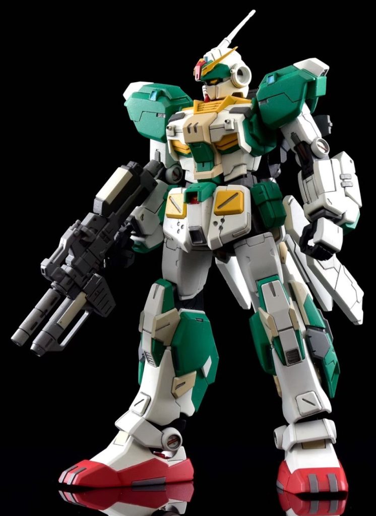 ■機体正面_左側撮影時、左側頭部の後ハメ加工した丸いパーツがどっか行ってしまった...現在は余剰パーツから再作成しました。機体名は7号機の上半身着てる様に見えたからです。