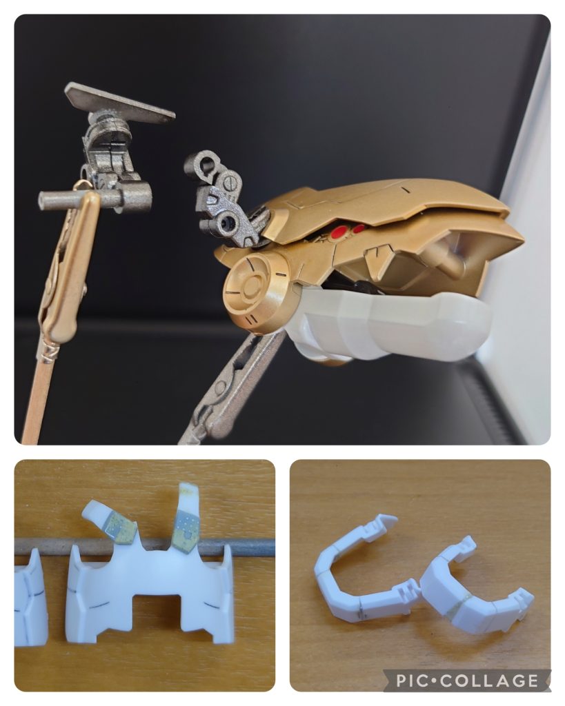 角……大変でしたアンクルガード、初めて頑張りましたけどこれあるとやっぱり足元締まりますね♪トールギス状態の時にオメガモンの足が目立たないようにするための工作でしたが、他の方法はンが得たら良かったってホント後悔しました(´ω｀）ﾄﾎﾎ…