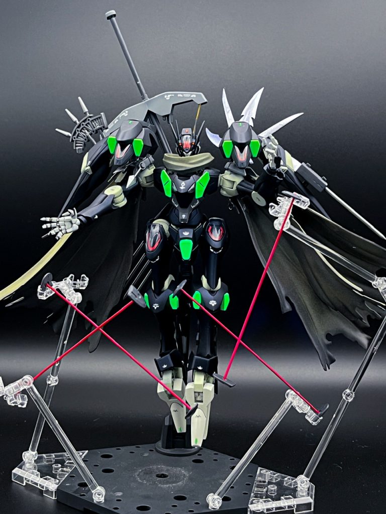 ▲ガンビット展開1mmプラ棒を塗装して再現しました。コラキ(鴉)を操る狩人の罠。