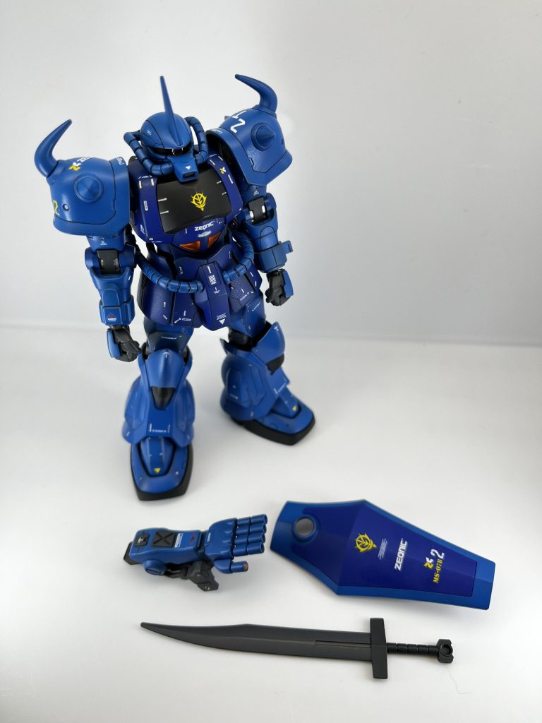 装備一覧です。試作ハンドバルカンはこちらもフィンガーバルカンとグフカスタムのハンドバルカンの基部をミキシングしました。なんとかでっち上げることができたかと。親指にはHアイズをはめ込み、照準器としています。