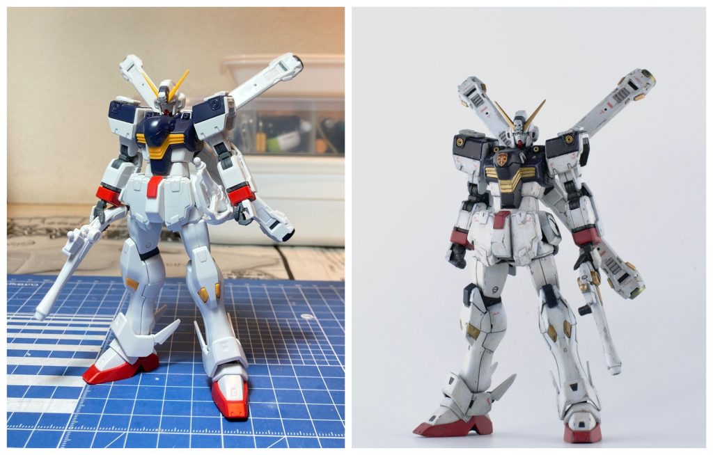 本体の改修は、・首延長0.5mm ・胴体延長1.0mm ・赤いアゴ延長0.3mm ・スラスターのディテールアップ ・ヒザあての形状変更。