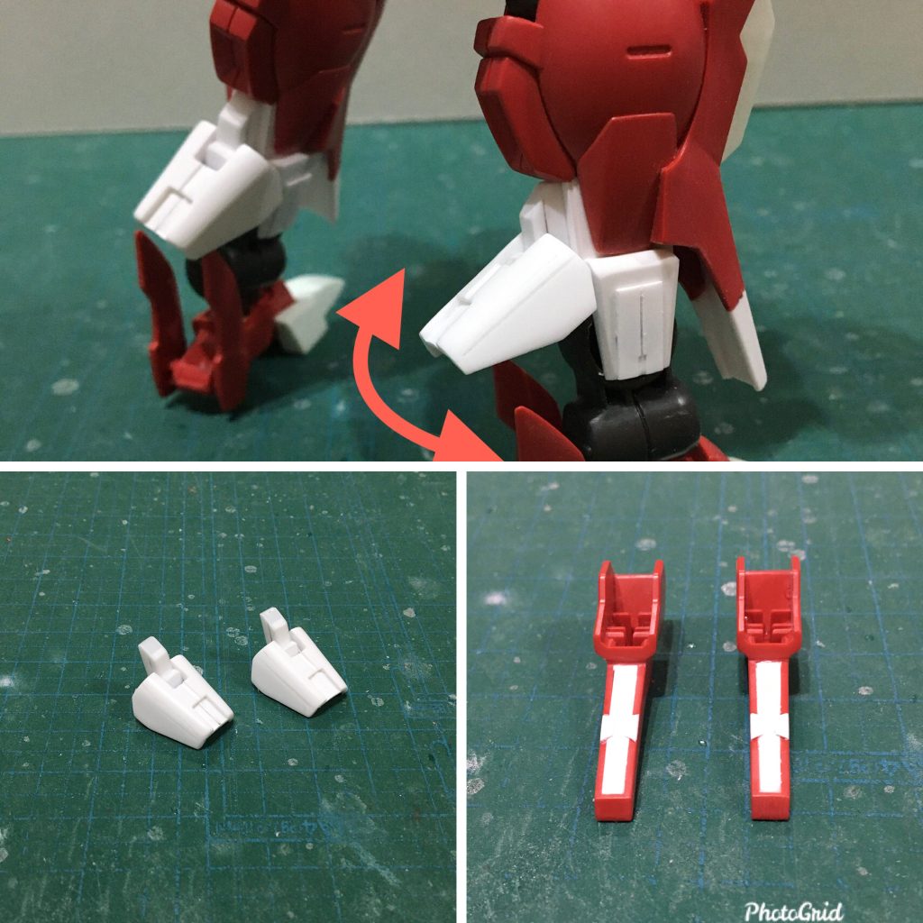 プラ板で裏打ちをし、スネを8mm延長しました。