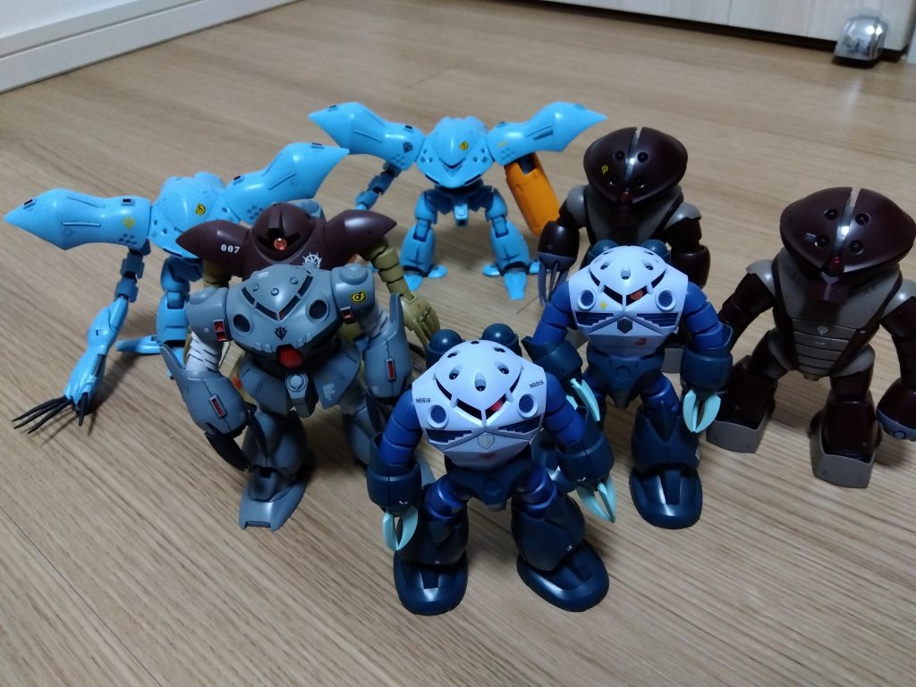 ポケ戦の水泳部も加えて。ハイゴッグ、ズゴックE、ハイゴッグ(2体目)。