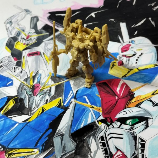 デビルガンダム？？？32年前の作品と、これからの作品の邂逅。なんちって。ランナーが5枚になって本体の素組みだけで一旦電池切れ(笑)。GディフェンサーめんどくなったけどマークIIだけだと棒立ちすぎてアホっぽい。ので、頑張り直しました。皆さんはどう料理するんでしょうね？三枚目の画像はダブルゼータが放映された中2のとき描いたものと、やっと素組みができたスーパー(組み立てるのがめんどい)ガンダムとの記念撮影です。もはや素組みを完了した自分を褒めてあげたい。バラしてまた作るのめんどい。たくさん入手したのを一面では後悔？3体はマークIIだけでティターンズテスト中の、3機にするかなあ。どうしようかなあ。楽しいけど2体素組しただけでエライくたびれました。リアフィフは(衰えが)伊達じゃない(笑)（3枚目）