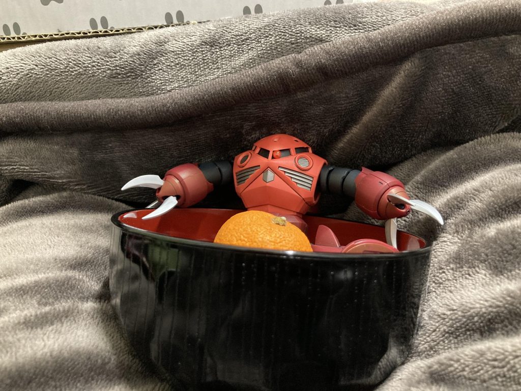 なお、ズゴックは冬至では柚子湯(みかん)に浸かってました。では皆さん良いお年を。来年は辰年なのでレッドドラゴンを作成中…