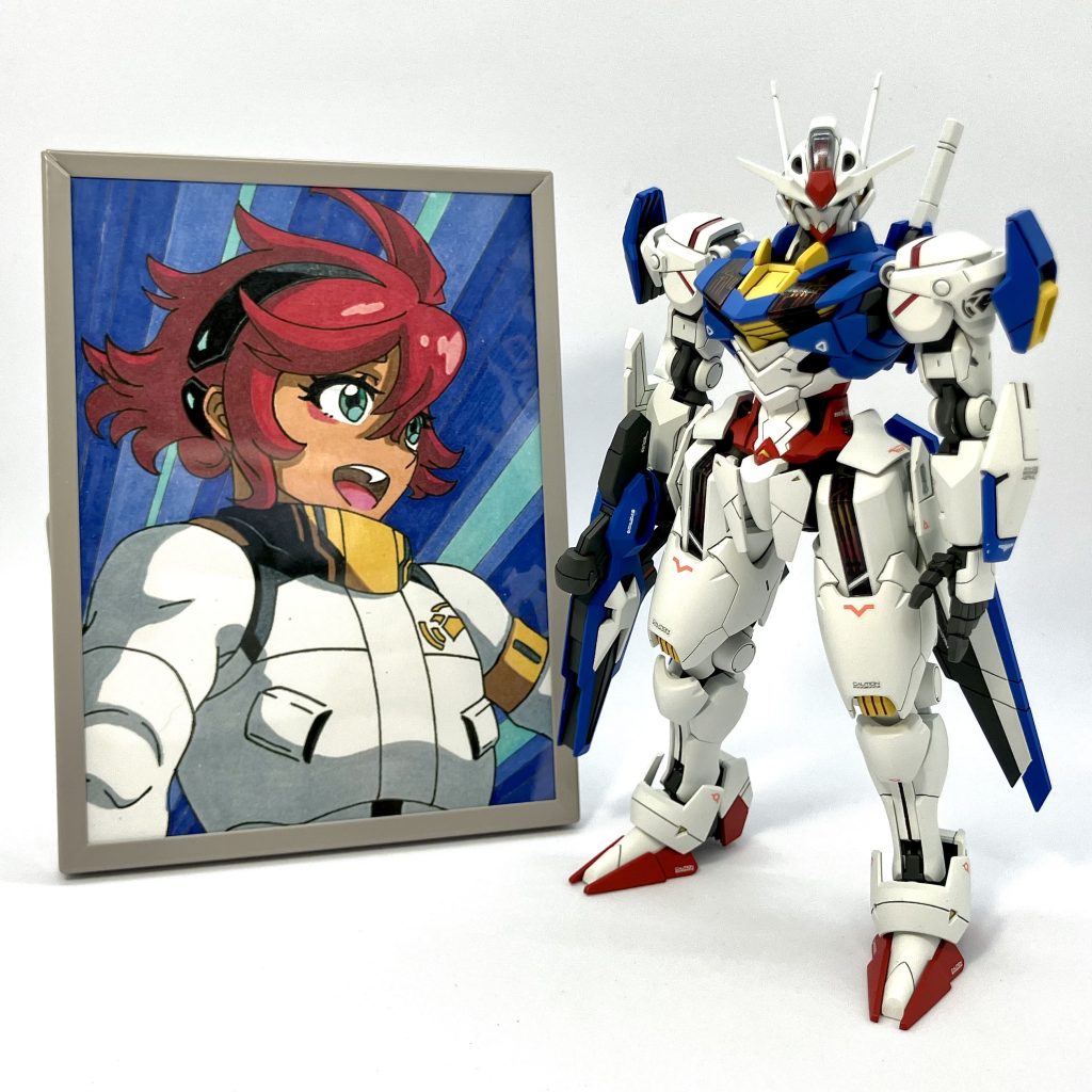 自作のスレッタのイラストとツーショットで終わり!閲覧ありがとうございました。