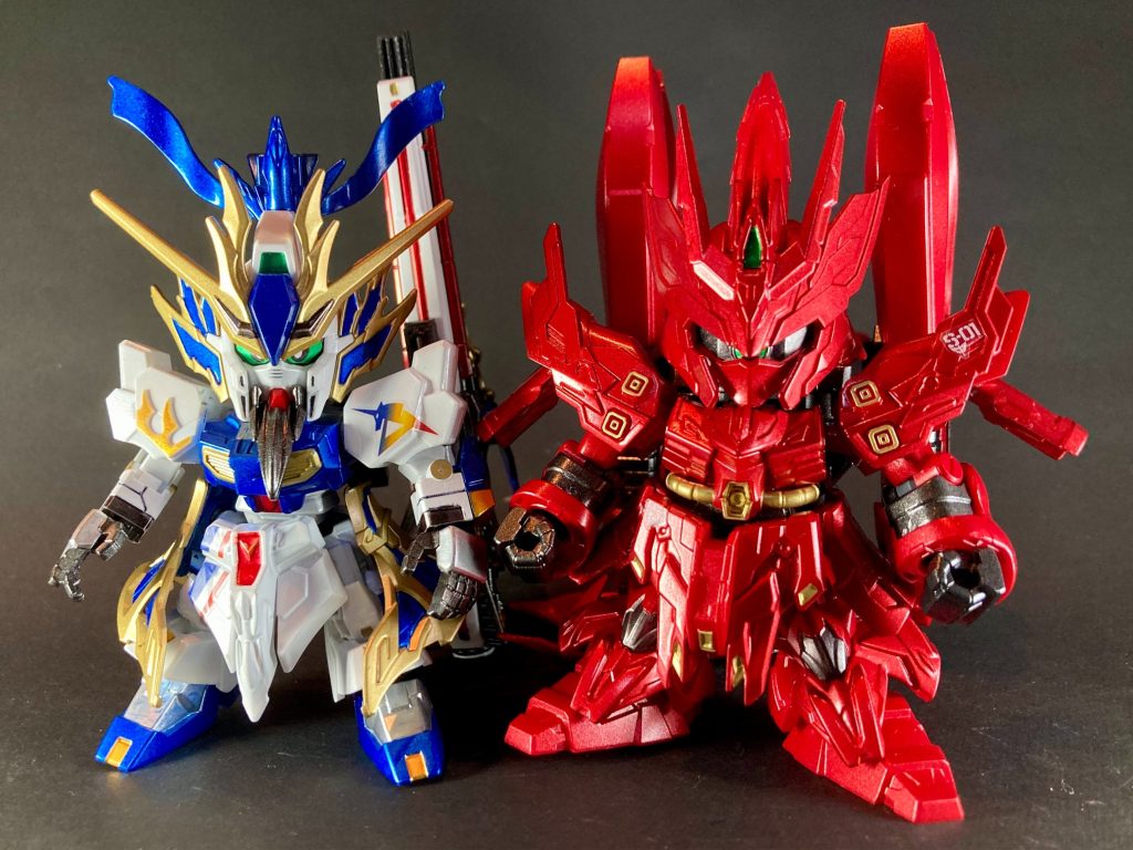 〜〜〜〜〜〜〜〜〜〜〜〜〜福岡サザビーを題材としたSD三国創傑伝・張遼サザビーのアレンジ強化形態です。以前制作した関羽雲長νガンダム 福岡関帝廟ver.と対を成す形で、機体カラーをサザビー本来の赤に変更し特徴的な各武装を追加しました。