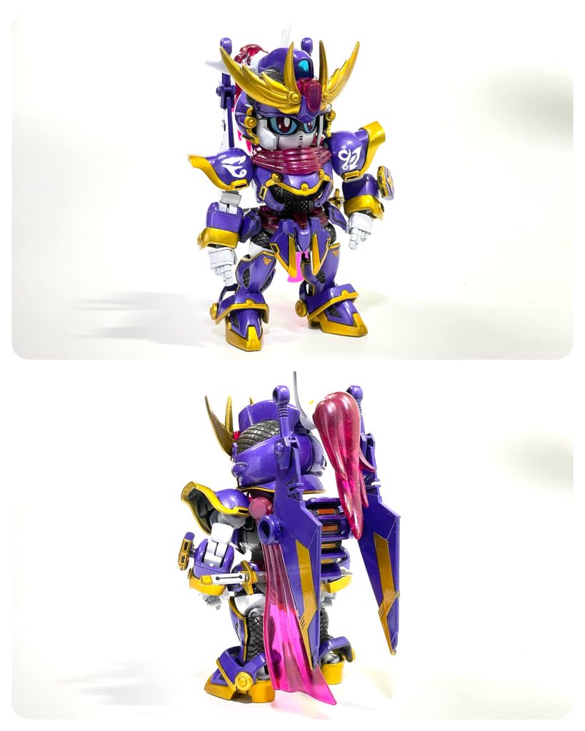 足首だけSDフレームで、他はCSフレームを使ってます。主な改造箇所は、・各種肉抜き穴埋め・兜と前腕の合わせ目消し・前立てをシャープ化・足首、マフラー、ポニテ可動域拡張・瞳差し替え対応・つけまなど