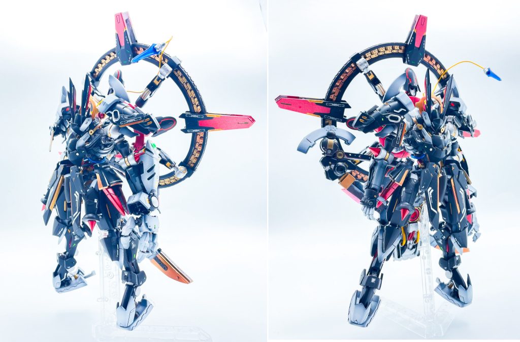 Twitter企画「鉄血のソレスタルビーイング」に参加すべく、元々お遊びで混ぜてたスサノオを本腰入れて作成しましたベースはスサノオと百里予定ではヘキサギアのブイトールみたいな左肩辺りに大太刀を背負ったシンプル設計だったんですが気づいたらデカいリング背負ってました