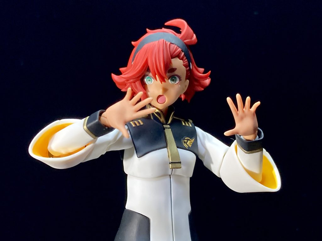 ビックリ表情。MSでのポーズ付けとは一味違った楽しさがありますね。顔の表情が持つ情報って凄い！今回の製作は以下のホビージャパンの記事を99%踏襲しています。ホントに助かります。良い時代です。https://hjweb.jp/article/864786/