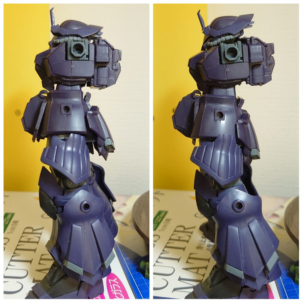 股間を前に出してS字に。腰パーツの内部にはスペーサーを作成して位置固定しています。