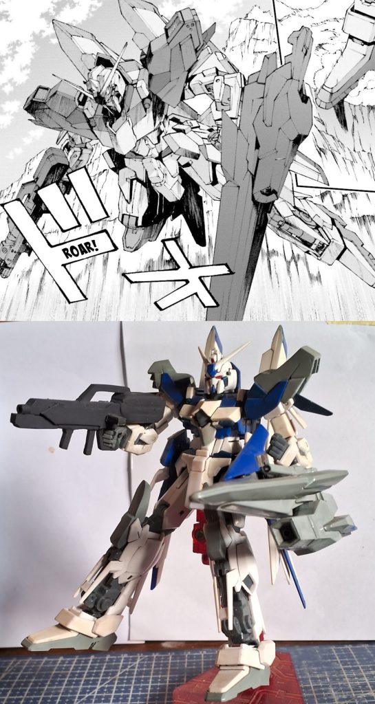 これは私のガンダムデルタカイ陸戦仕様の漫画版とガンプラ版の比較です