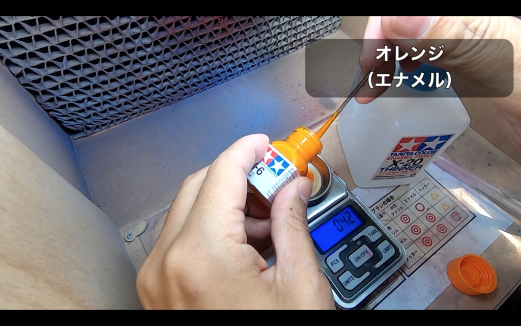 オレンジはエナメル塗料をそのままです。