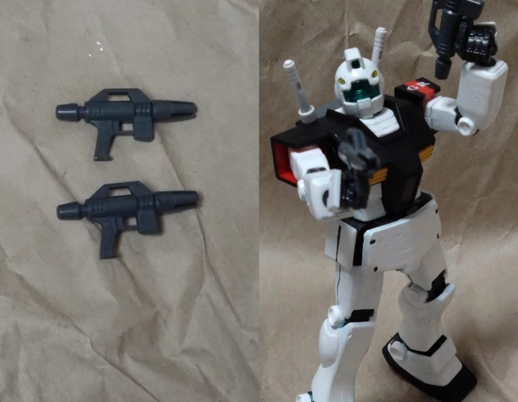 武装説明。ビーム・スプレーガン×2ジムと言えばこの主兵装！このジムは2丁ビーム・スプレーガンなので、一番カッコいいです。