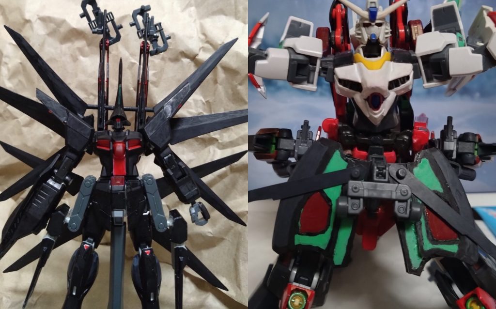 敵影に気づいたユノの言葉にアルカは飛んでくるその機体を見る。その機体のフォルムにサクラが思わず『これって…』と口に出してしまう。それもそのはず、その機体はこの場に…いや、この時代にすらまだ存在しない機体だったからだ。 「Gセイバーのパイロット。元議会軍のエース『マーク・カラン』だな？」「僕を知ってる？何者だ？それに、見たこともないMSだ」 現れたのはこの時代では最強と言われている機体『レイブン』の後継機『イクシードレイブン』だった。パイロットはもちろんAIの『ライシス』である。その機体の登場にサクラは理解できずにいた。 『ライシスがマークさんを知っているのもそうだけど、ここにレイブンが現れること事態が変だよ！それにレイブンはレイブンでも、一年後に開発されるイクシードレイブンだし…』『何かが起きているってことね？この時代…いえ、この世界に何かが……』 サクラとユノの会話に、アルカは『とにかく基地を目指そう』と提案する。しかし、敵は大人しく通させようとはしない。目の前に降り立つイクシードレイブンにアルカとマークは警戒する。 その時、とある方向から猛スピードで接近する謎の影がレーダーに映る。レーダーのアラームが鳴ったことで気づいた2人が目にしたモノ、それは…山頂から逆ハの字で滑るガンダムリベロ(アサルトリベロ)の姿だった。パイロットは前回に引き続き、あの少女である。 「うわぁぁぁ！！ぶつかっーーー」 ニノ・ニノマエが操縦するリベロ、とうとう衝突。イクシードレイブンに…。ぶつかった２機はそのまま基地の方へと転げ落ちていった。 「「…………」」 コントのような展開が起き、状況が理解できない一同。しばらくして、アルカとマークは基地へと向かうのだった。基地の出入り口に到着すると、そこには転げ落ちていったリベロの姿があったのであったーーー 『機動時空転移 ガンダムリベロ　第９話:キリマンジャロの戦い-中編-』 と、ストーリーはここまで。  前に投稿した『イクシードレイブン』を登場させたり、前回投稿した『アサルトリベロ』も出したりしました。物語が少しでも盛り上がるかと思っての演出になります。次回の投稿でキリマンジャロでの戦いは終わりますが、物語上で起きている『マルチバース』や『コピーズ』の謎が明らかになる……か、ならないか……。後編についてまだストーリーは考案中になります。でも、次に投稿する機体は決まってます。次回のお楽しみです♪