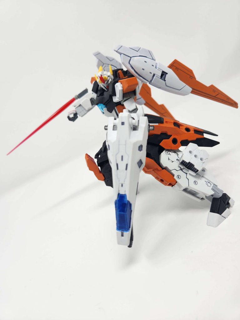 Built with the Double Arm GN Beam saber for quick easy close range combat and the Pile cockpit for raming uses. Also equipped with optical camouflage for stealth.  (The cockpit window is a Camara for transformation purposes 😆)