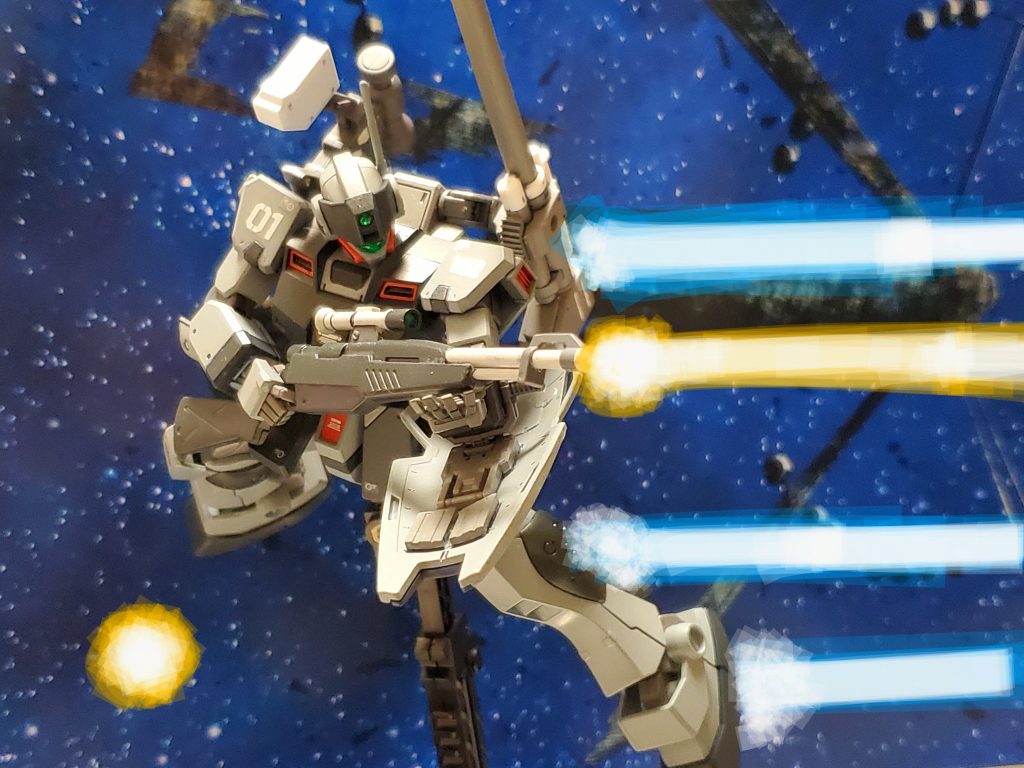 ソーラ・システム発射まで接近するジオン部隊を迎撃するジム・スナイパーII✨戦場を踊り舞うようにノンストップで次々にスナイパーライフルで撃破していく💥