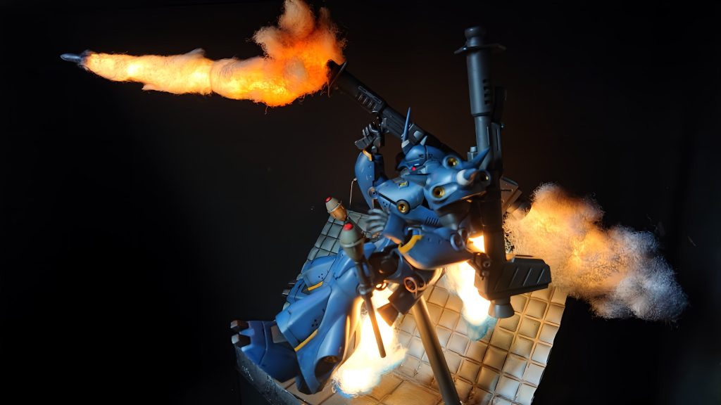 バズーカを撃って反動で銃口が跳ね上がっている表現を目指しました。