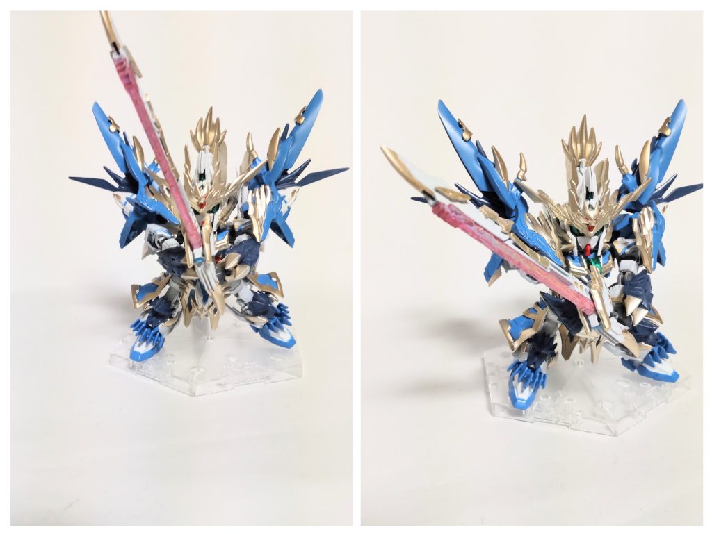 このポーズをさせたくて肩周りの可動域を拡張させてます。サンライズパースをSDでやってみたかったんですよ~