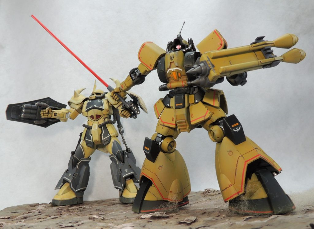 元々、ザク・グフ・ドムの外観がミックスされた機体ですが、好みで、よりドムに寄せてみました。